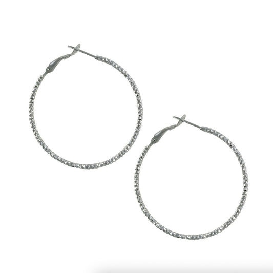 Zoe 45mm Textured Hoop Earrings, Silver - Zahra Jewelry