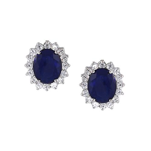 Isla 2 Ct. Oval Cut CZ Sapphire Stud Earrings, Silver - Zahra Jewelry