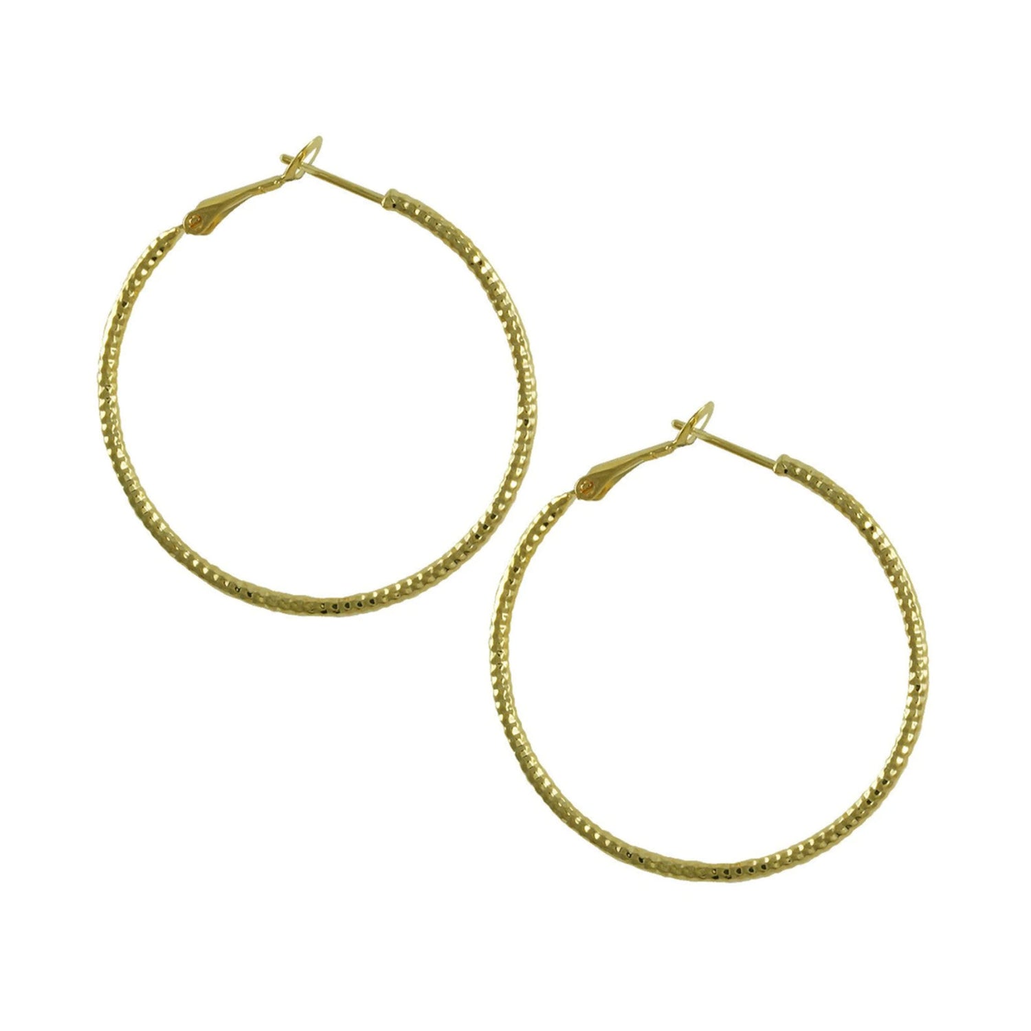 Zoe 45mm Textured Hoop Earrings, Gold - Zahra Jewelry