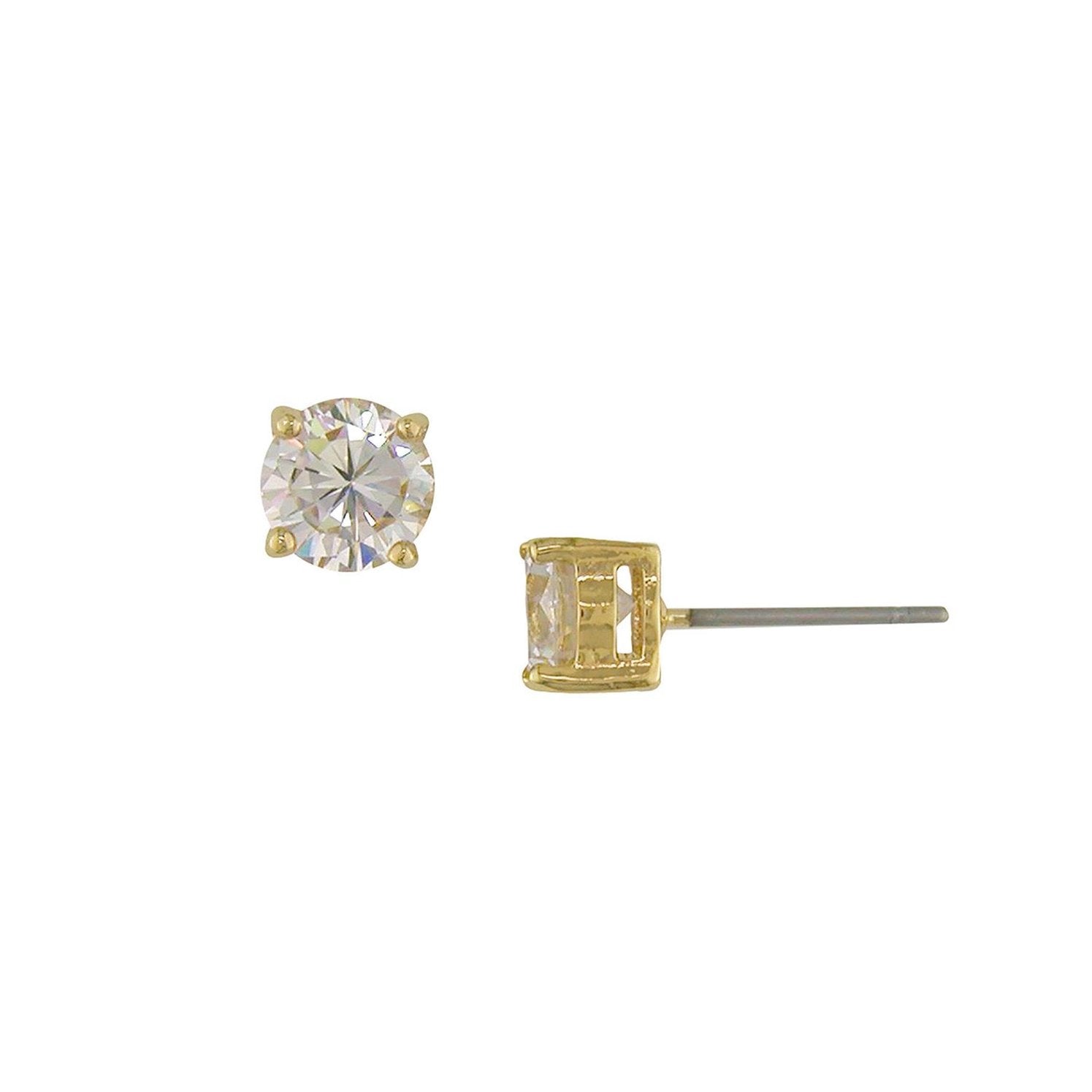 Gia .5 Ct. Round CZ Diamond Stud Earrings, Gold - Zahra Jewelry