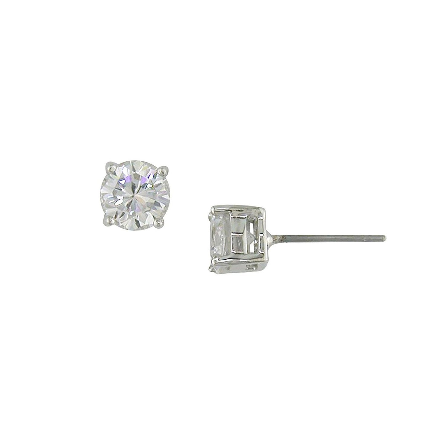 Gia .5 Ct. Round CZ Diamond Stud Earrings, Silver - Zahra Jewelry