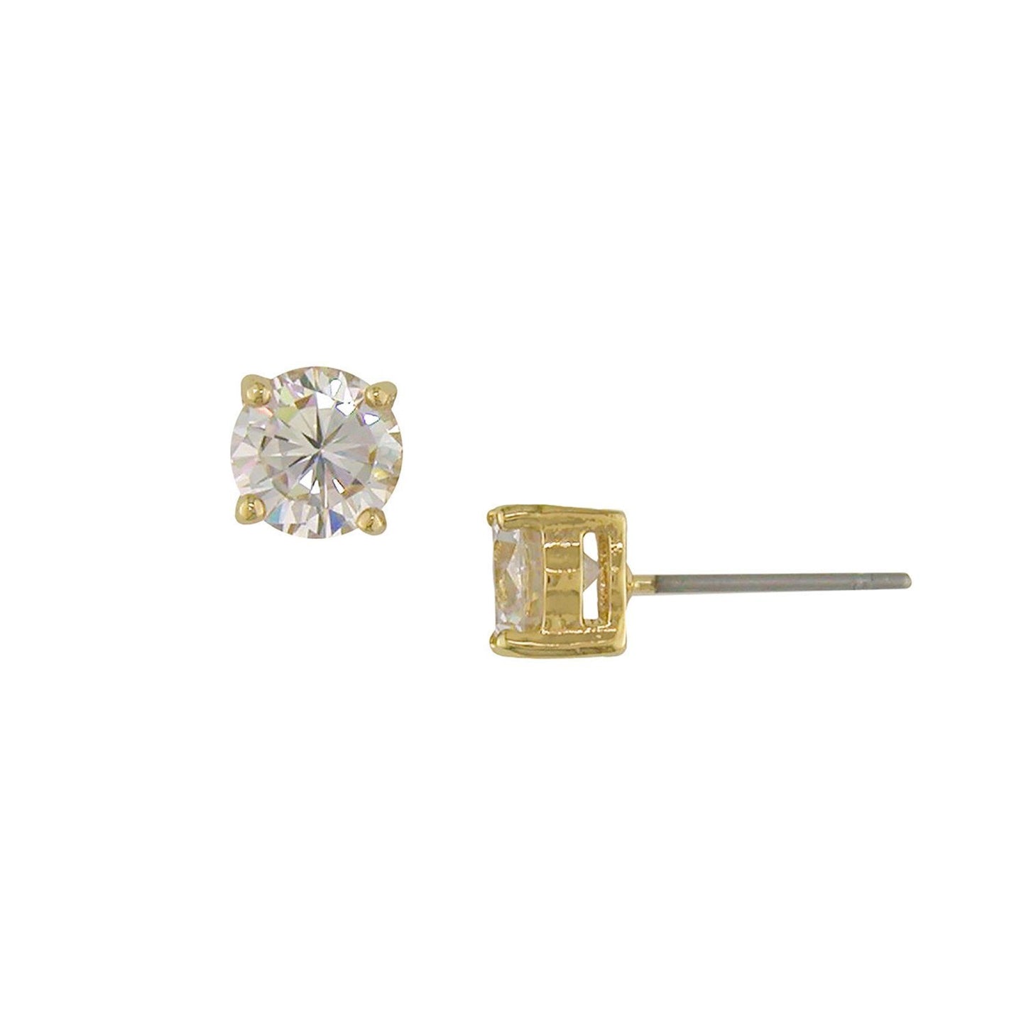 Jasmine 1 Ct. Round CZ Diamond Stud Earrings, Gold - Zahra Jewelry