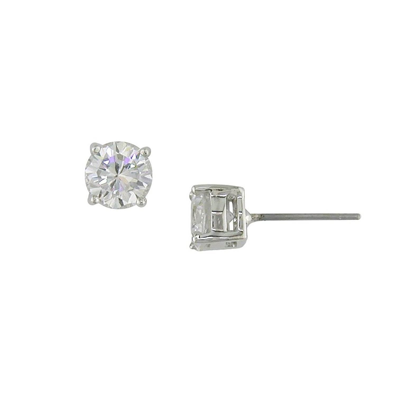 Jasmine 1 Ct. Round CZ Diamond Stud Earrings, Silver - Zahra Jewelry