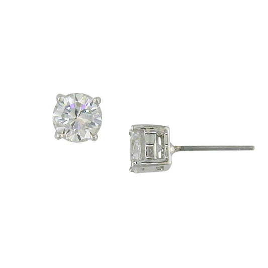 Audrey 2 Ct. Round CZ Diamond Stud Earrings, Silver - Zahra Jewelry