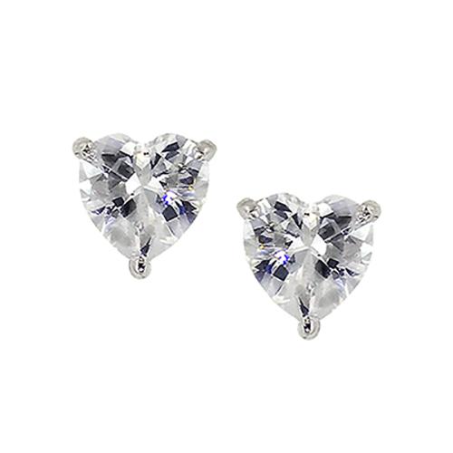 Amor 1 Ct. CZ Diamond Heart Stud Earrings, Silver - Zahra Jewelry