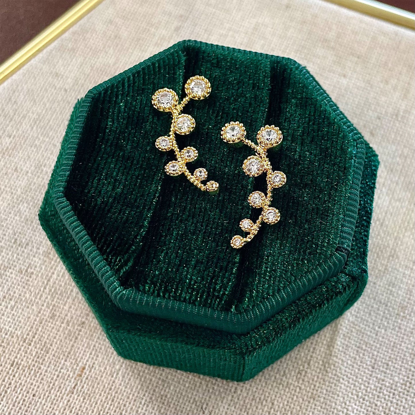 Iris CZ Diamond Crawler Earrings, Gold - Zahra Jewelry