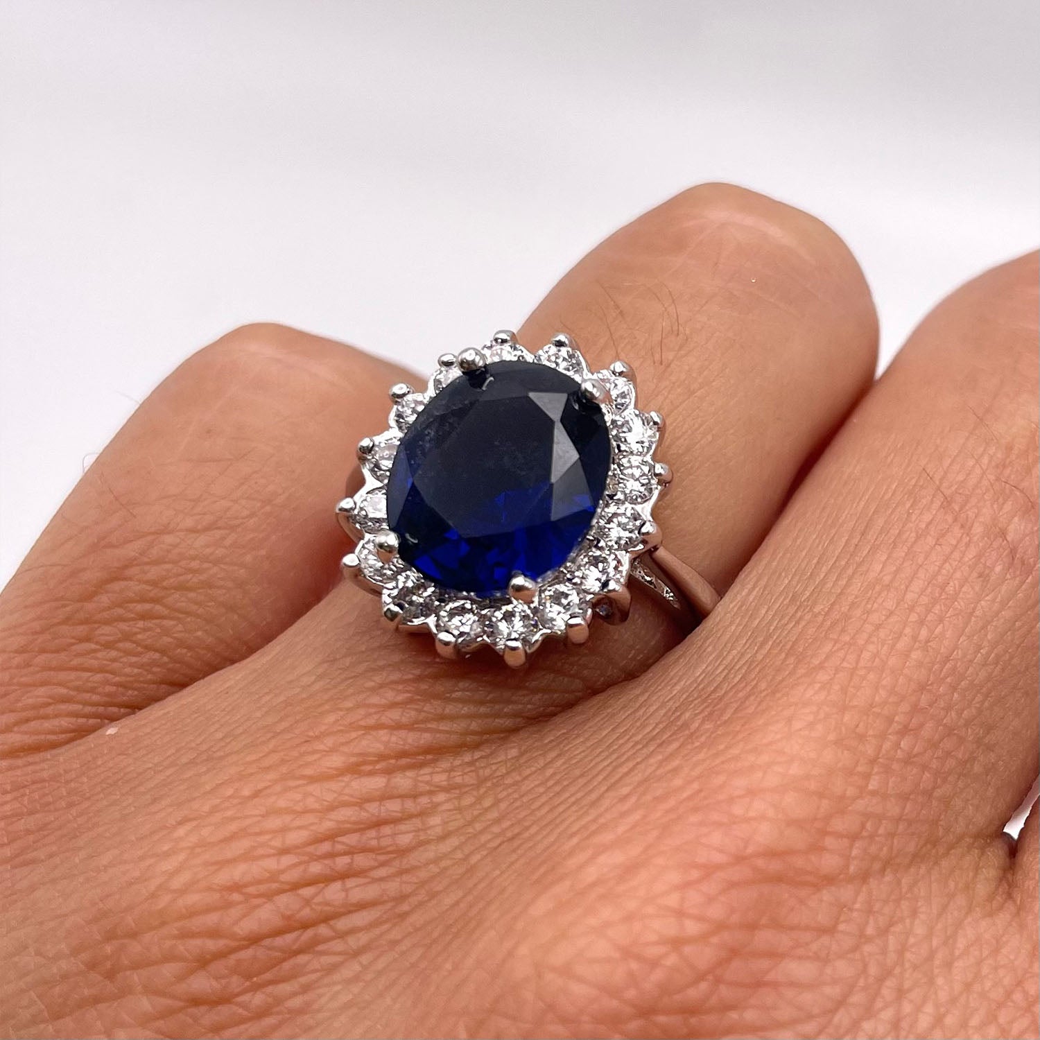 Isla 5 Ct. Oval Cut CZ Sapphire Ring, Silver - Zahra Jewelry