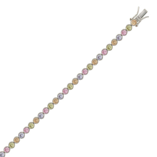 Chloe Pastel CZ Tennis Bracelet, Silver - Zahra Jewelry