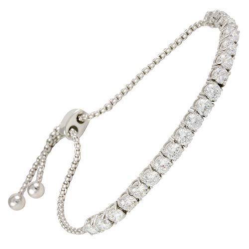 Kendra Adjustable Cord CZ Diamond Tennis Bracelet, Silver - Zahra Jewelry