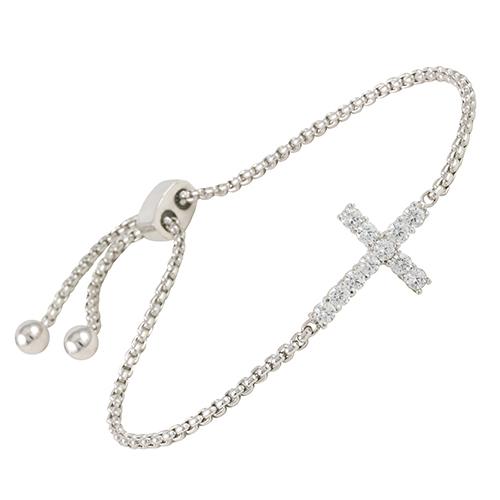 Faith CZ Diamond Cross Adjustable Bracelet, Silver - Zahra Jewelry