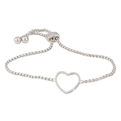 Amor Pave CZ Diamond Heart Adjustable Bracelet, Silver - Zahra Jewelry