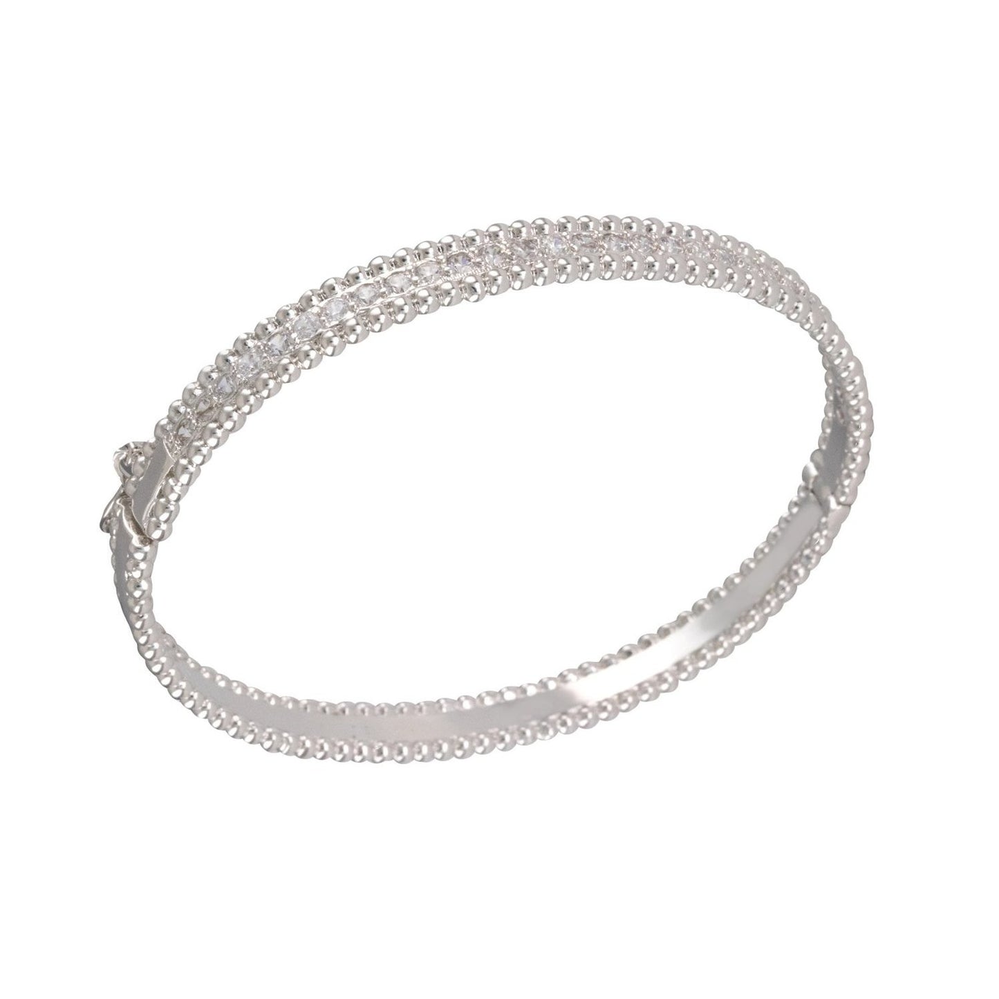 Grace CZ Diamond & Pearl Bangle Bracelet, Silver - Zahra Jewelry