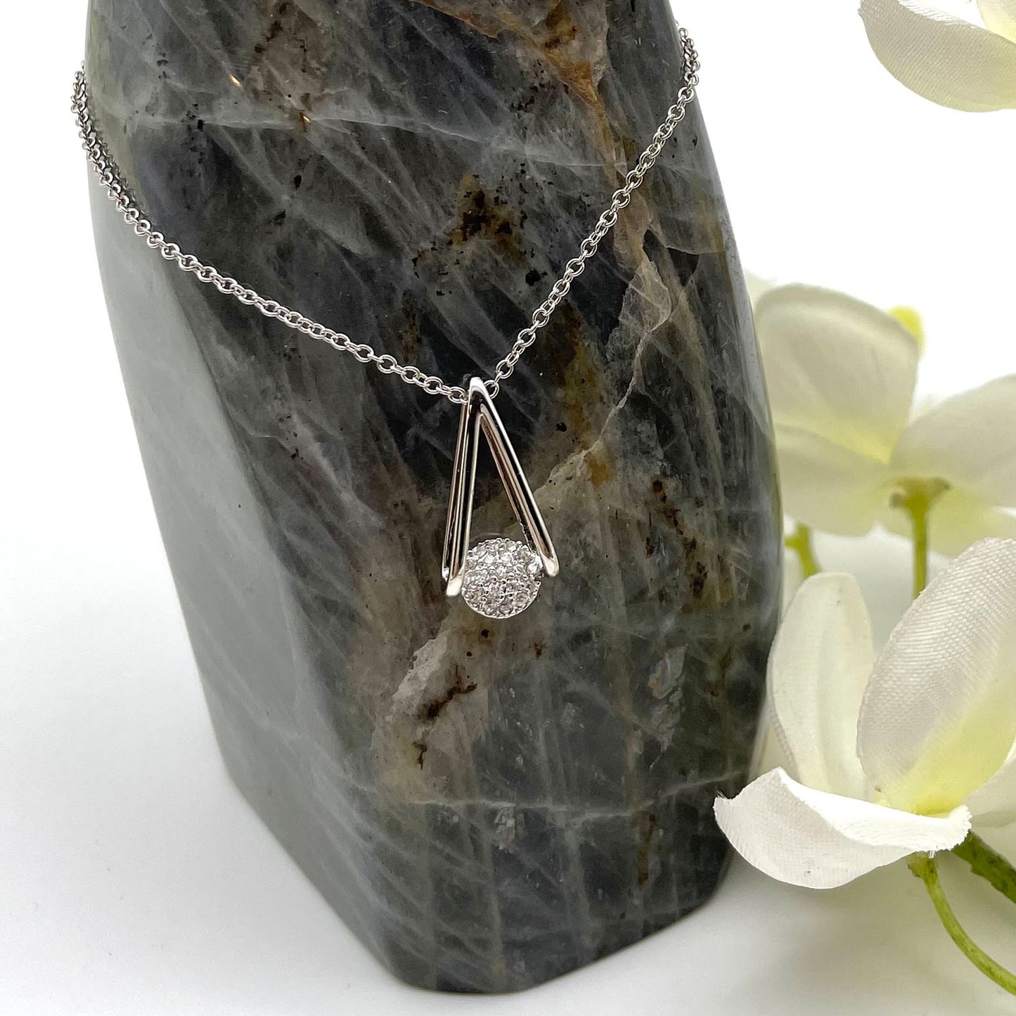 Leah Micro Pave CZ Diamond Pendant Necklace, Silver - Zahra Jewelry