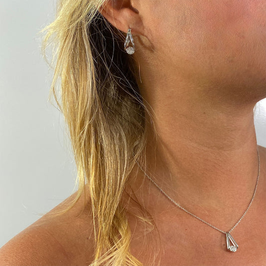 Leah Micro Pave CZ Diamond Drop Set, Silver - Zahra Jewelry