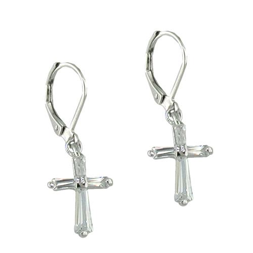 Eve CZ Diamond Cross Drop Earrings, Silver - Zahra Jewelry
