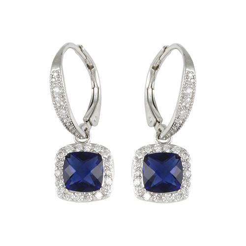 Kate 1.25 Ct. Square CZ Sapphire Drop Earrings, Silver - Zahra Jewelry