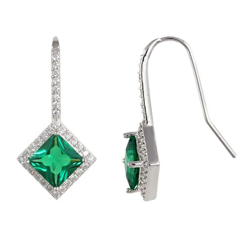 Ryan 2 Ct. Princess Cut CZ Emerald Earrings, Silver - Zahra Jewelry