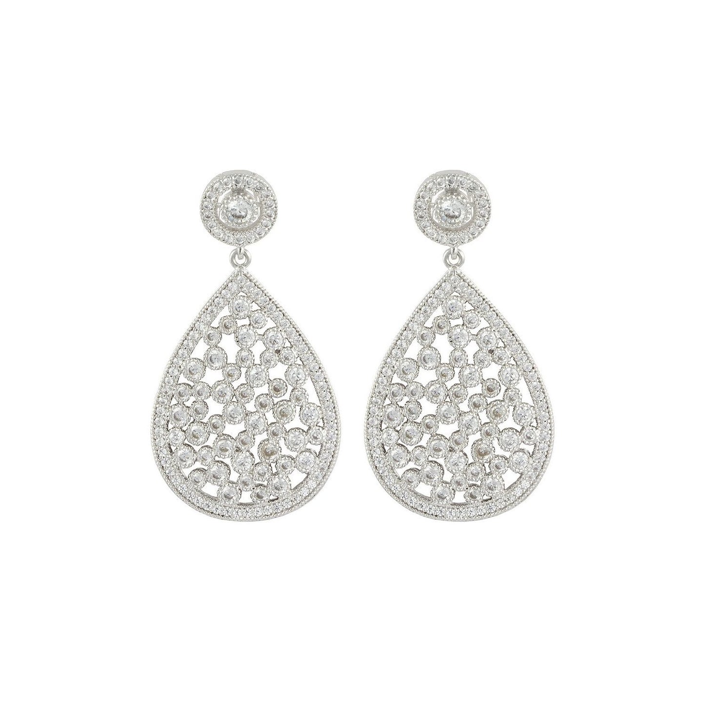 Mia CZ Diamond Tear Drop Statement Earrings, Silver - Zahra Jewelry