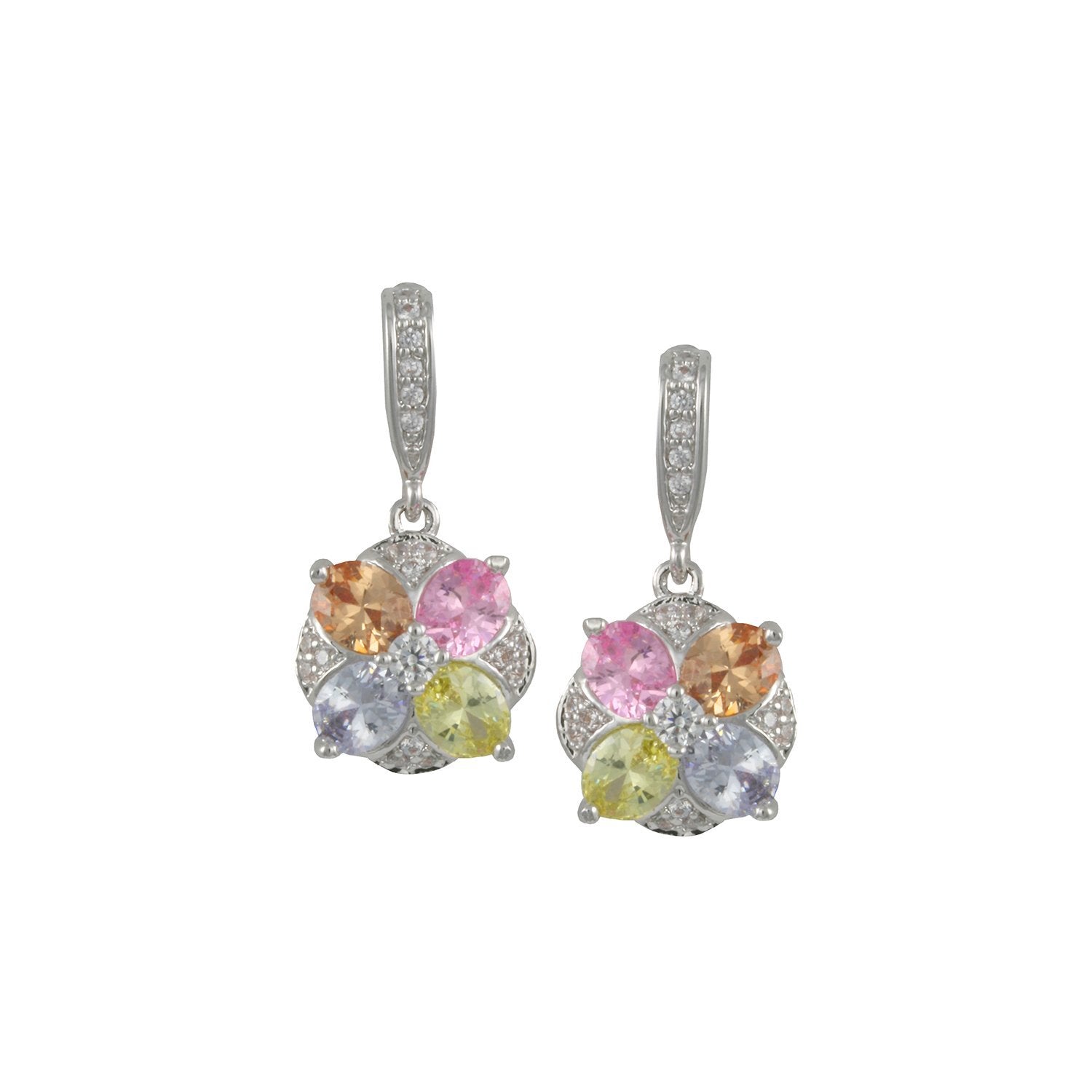 Chloe Pastel CZ Flower Drop Earrings, Silver - Zahra Jewelry