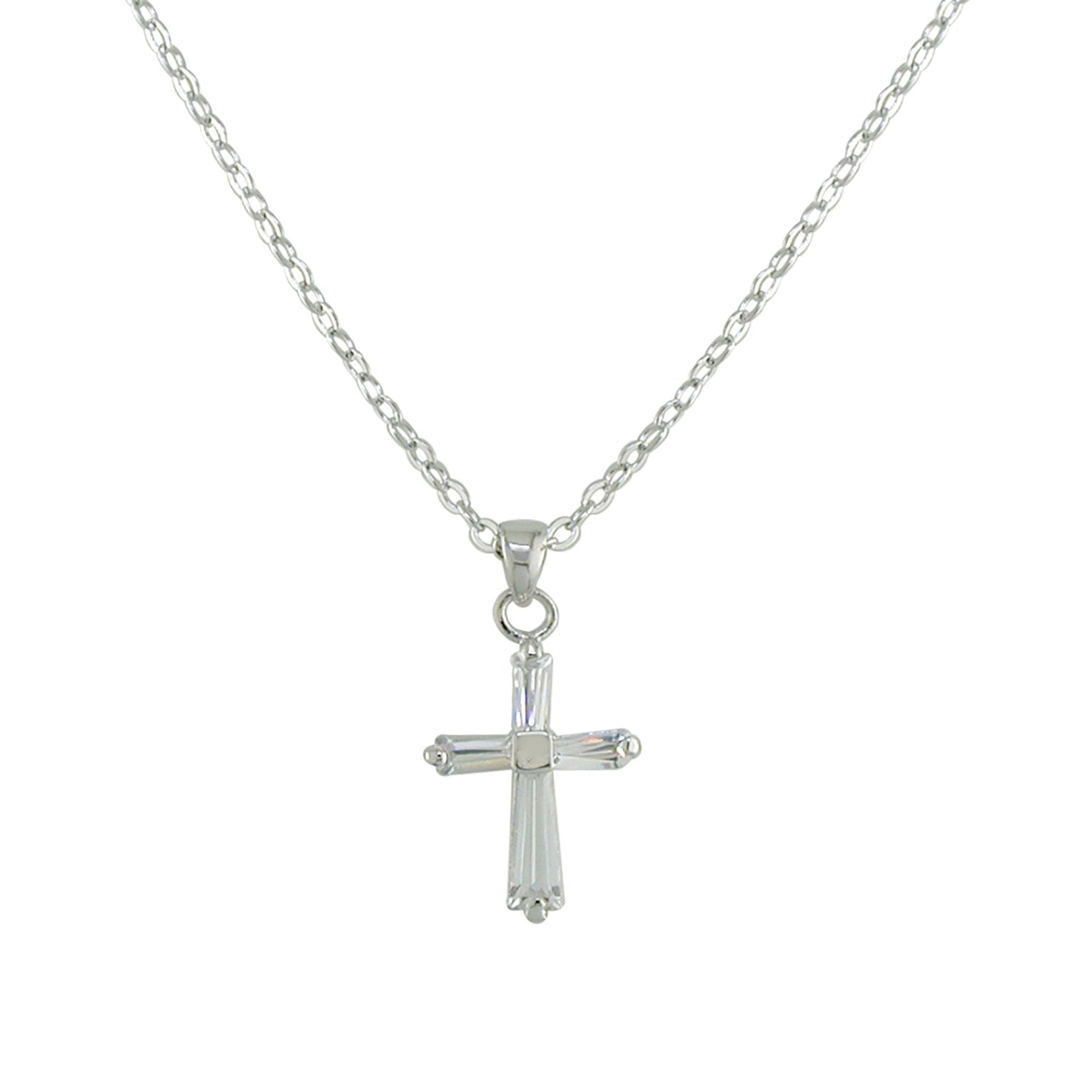 Eve CZ Diamond Cross Pendant Necklace, Silver - Zahra Jewelry