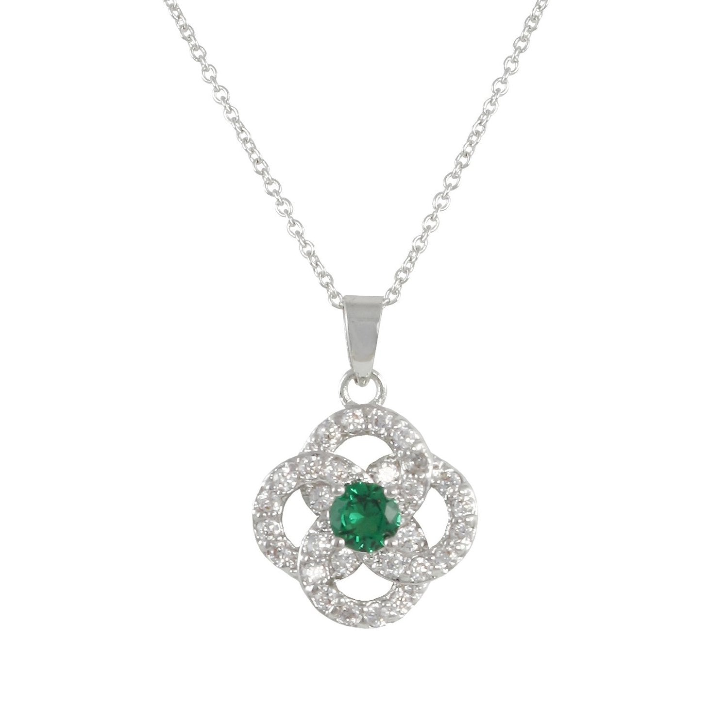 Cara .25 Ct. CZ Emerald Clover Pendant Necklace, Silver - Zahra Jewelry