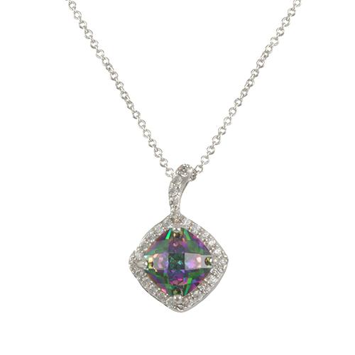 Daphne Cushion Cut CZ Mystic Topaz Pendant Necklace, Silver - Zahra Jewelry
