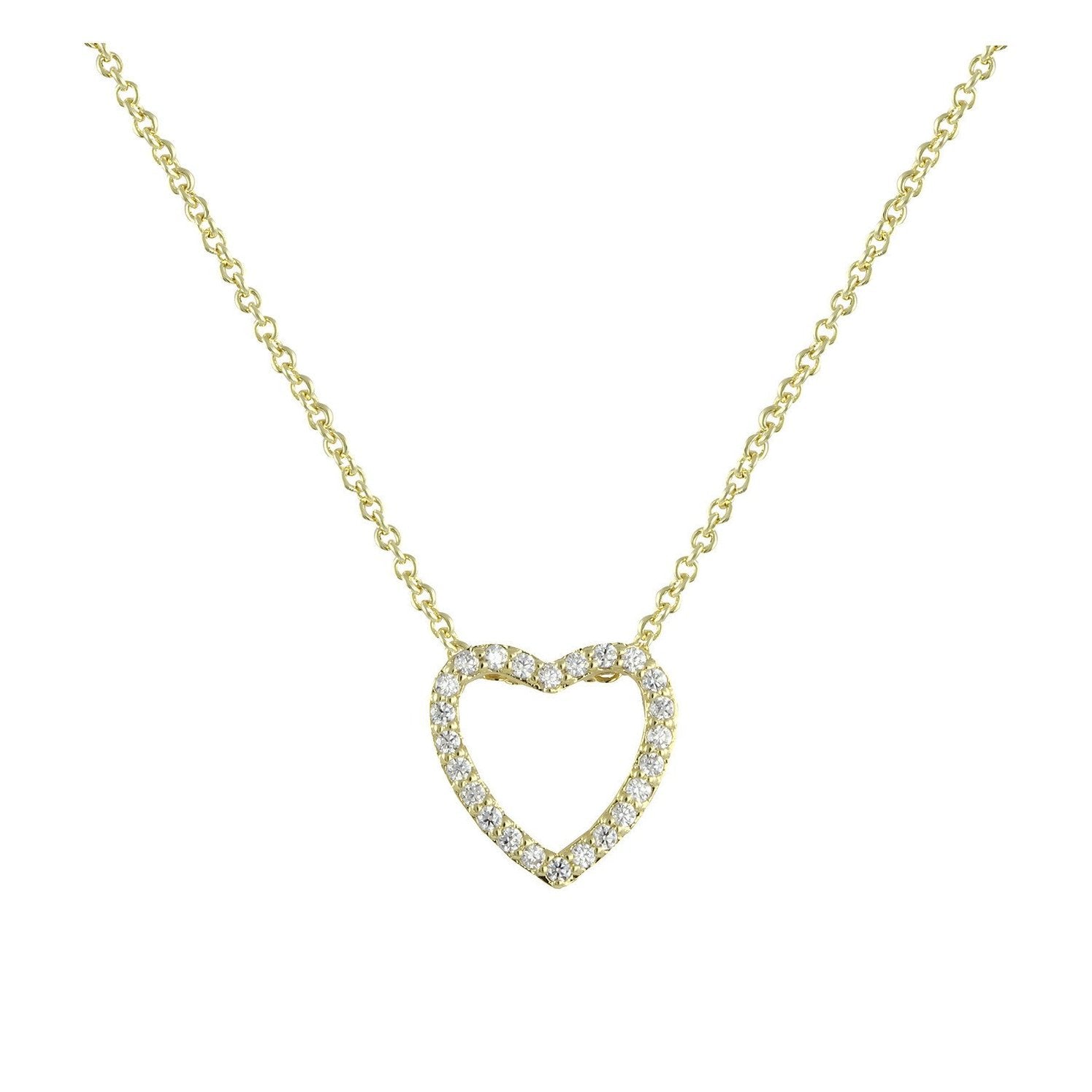 Amor Pave CZ Diamond Heart Pendant Necklace, Gold - Zahra Jewelry