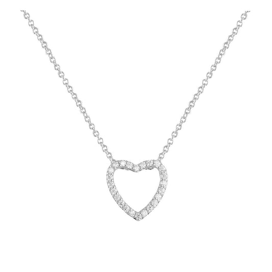 Amor Pave CZ Diamond Heart Pendant Necklace, Silver - Zahra Jewelry