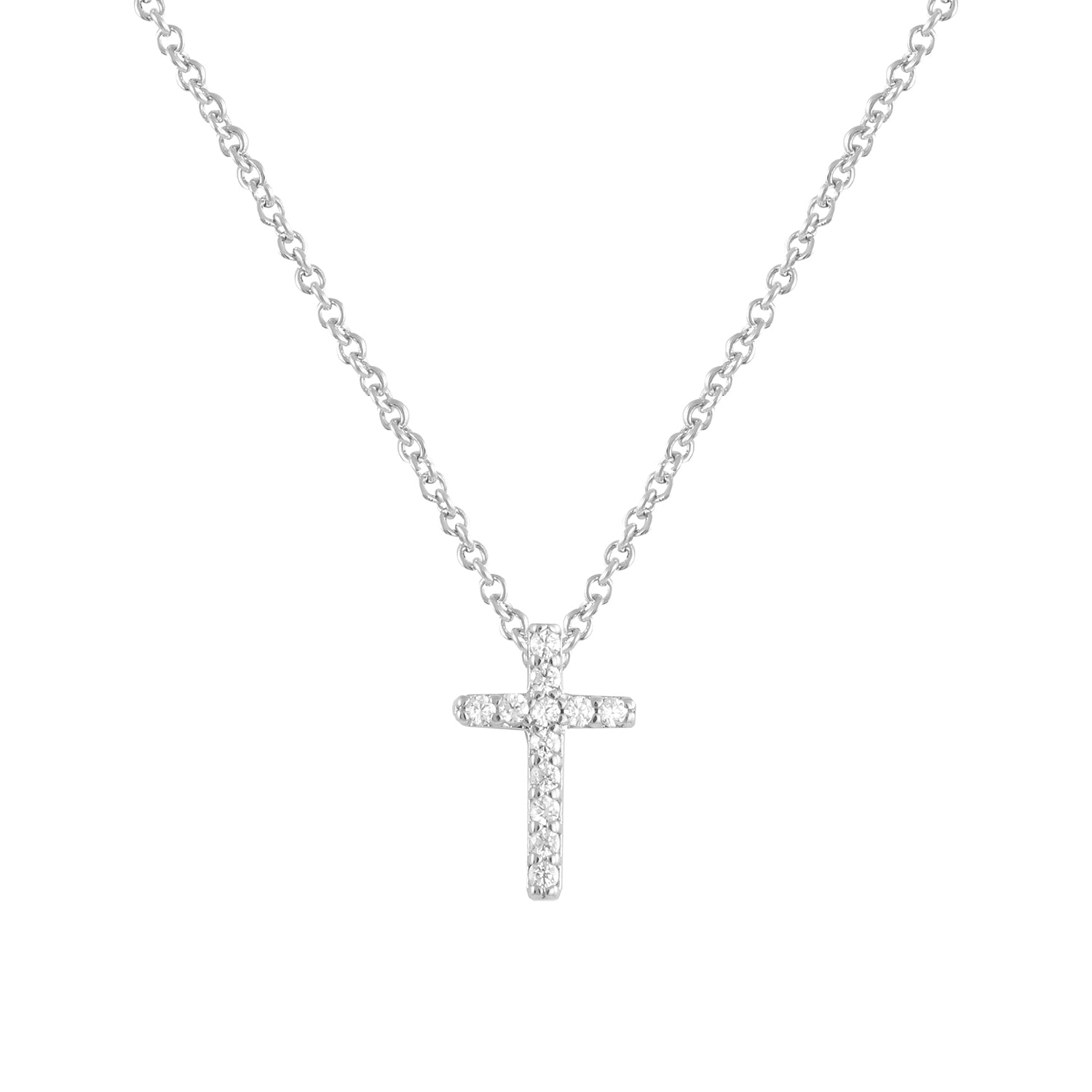 Faith CZ Diamond Cross Pendant Necklace, Silver - Zahra Jewelry