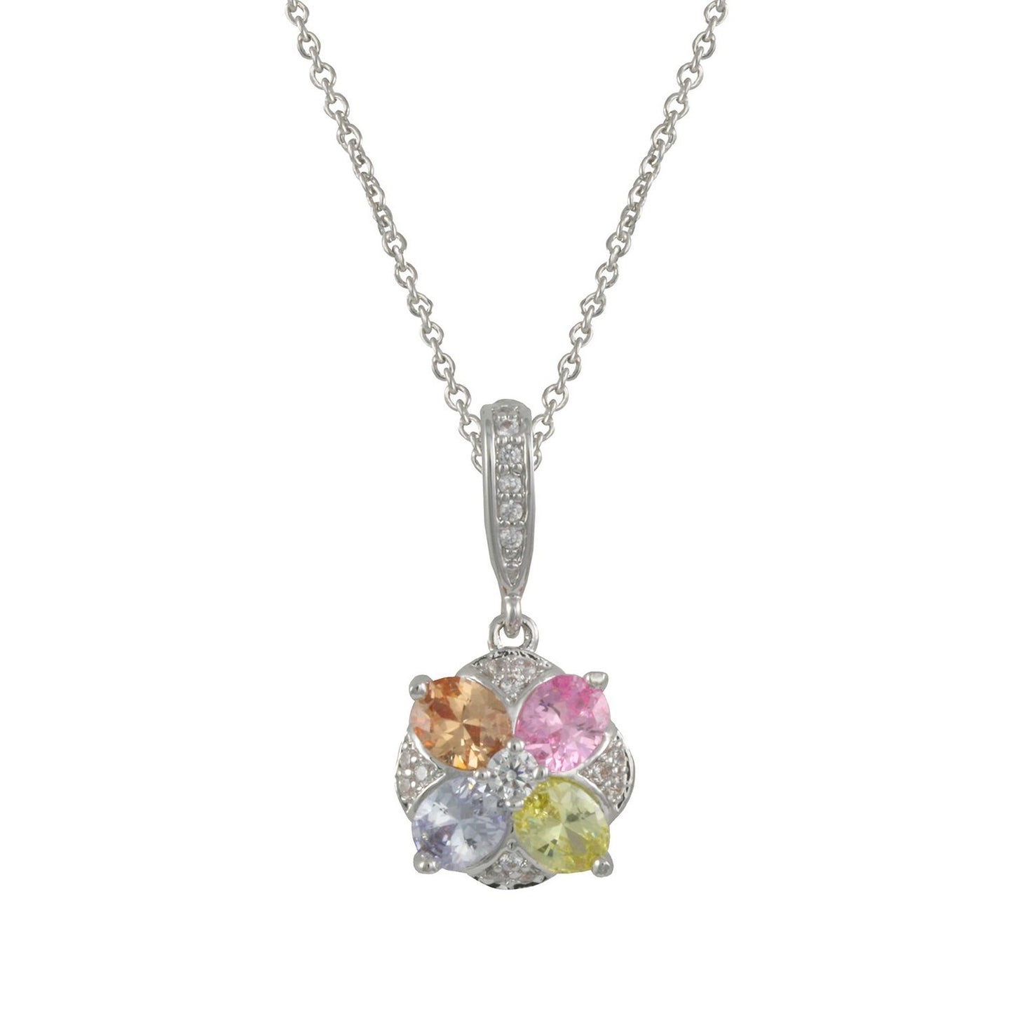 Chloe Pastel CZ Flower Pendant Necklace, Silver - Zahra Jewelry