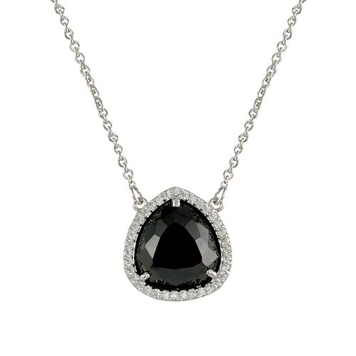 Raven CZ Onyx Pear Drop Pendant Necklace, Silver - Zahra Jewelry