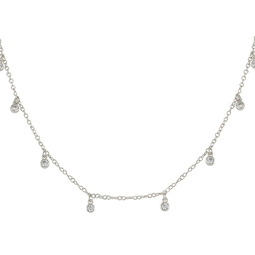 Gypsy CZ Diamond Station Necklace, Silver - Zahra Jewelry