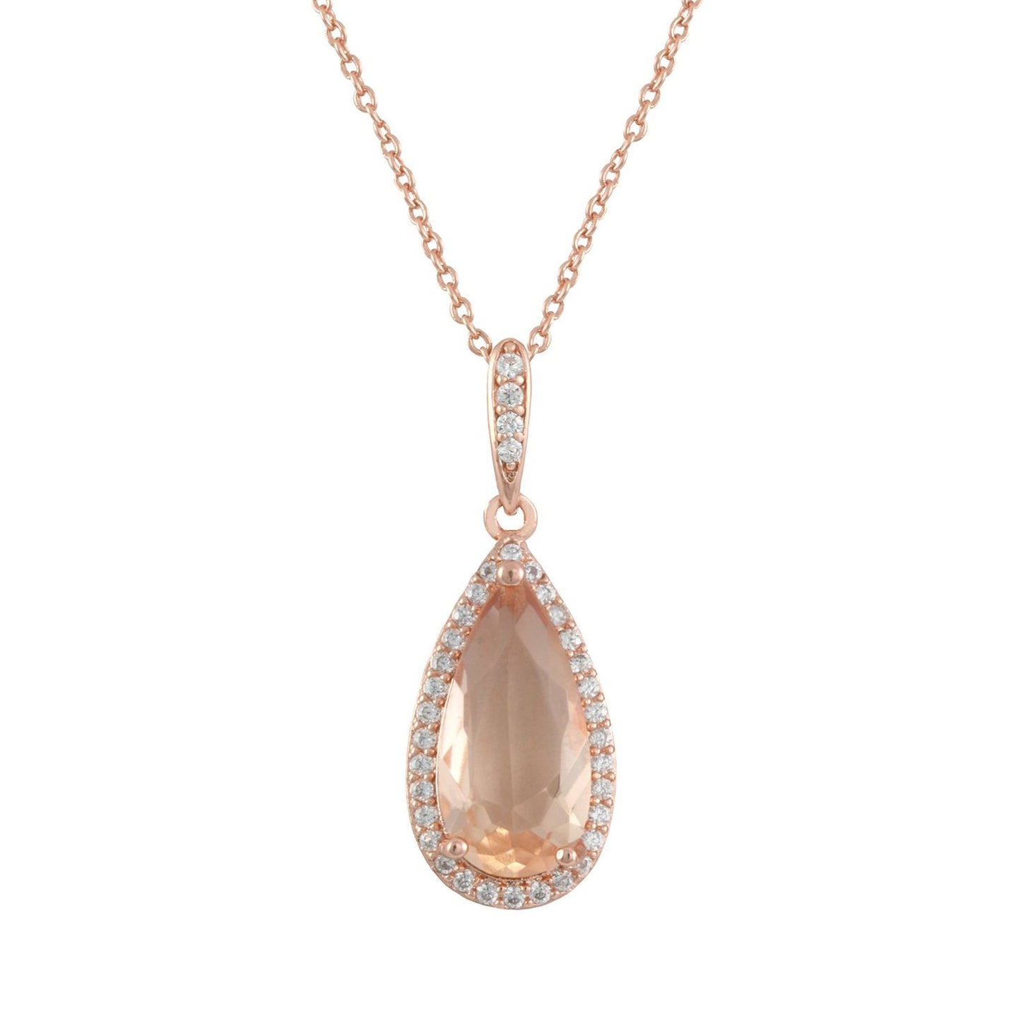 Sasha Pear Cut CZ Peach Pendant Necklace, Rose Gold - Zahra Jewelry