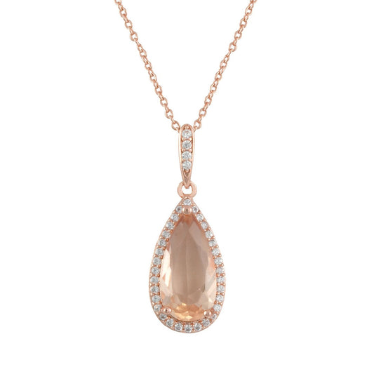 Sasha Pear Cut CZ Peach Pendant Necklace, Rose Gold - Zahra Jewelry