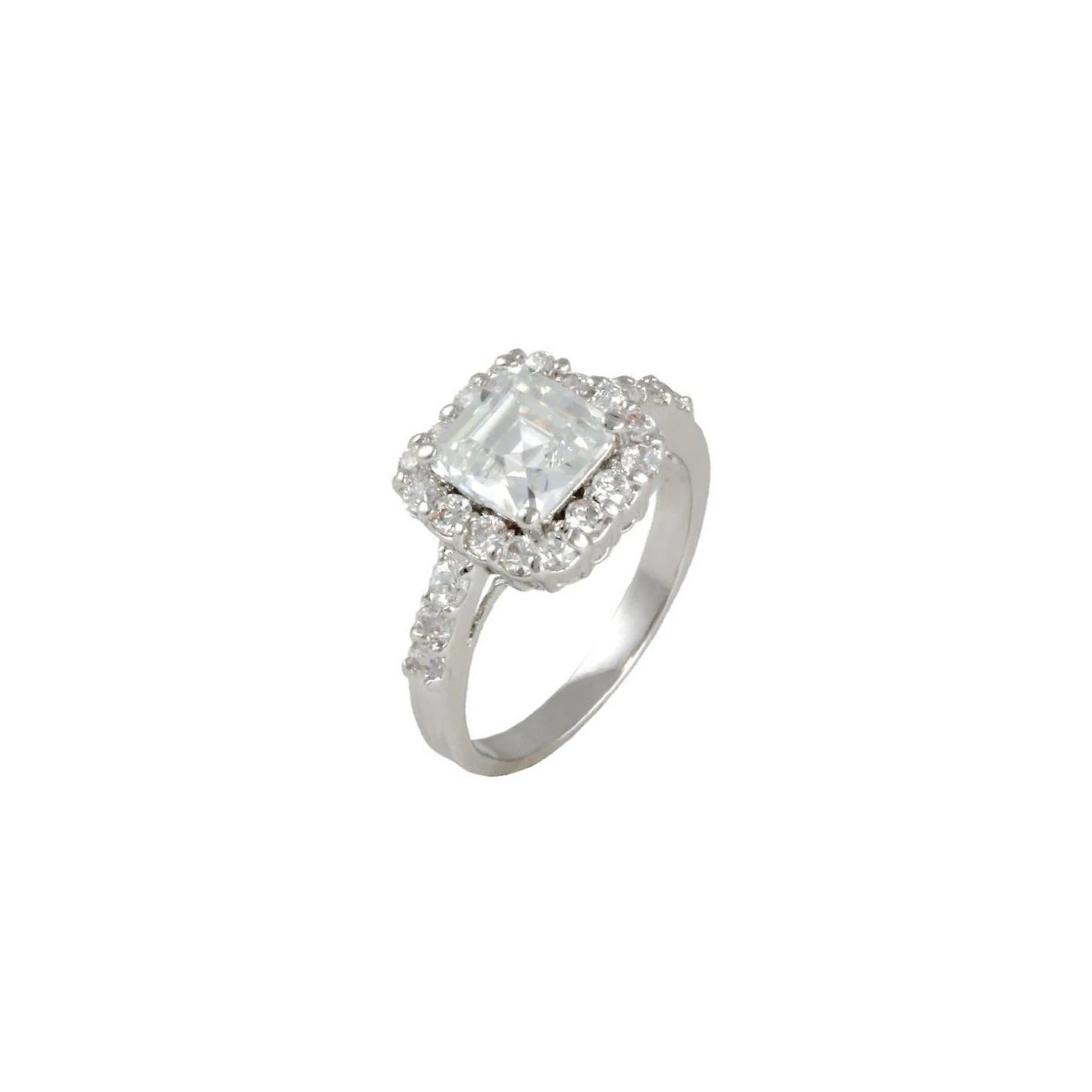 Maria 2 Ct. Cushion Cut CZ Diamond Ring, Silver - Zahra Jewelry