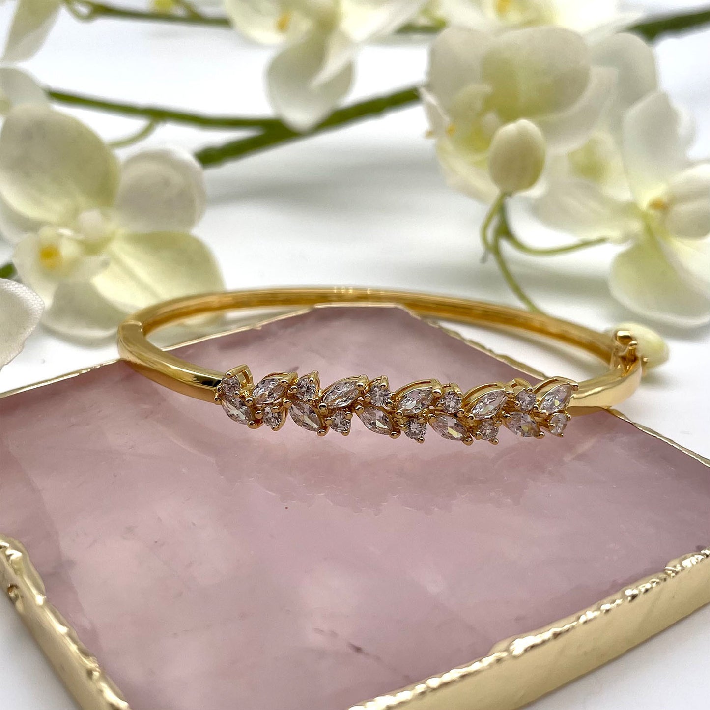 Marisol Mini Marquise CZ Diamond Bangle Bracelet, Gold - Zahra Jewelry