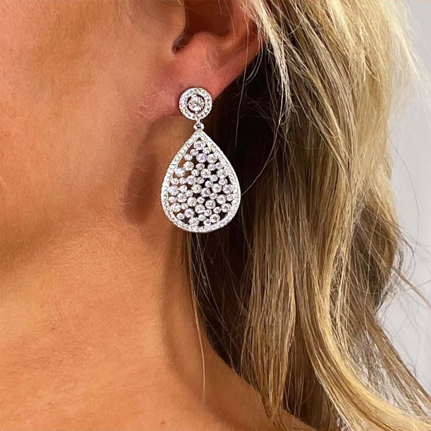 Mia CZ Diamond Tear Drop Statement Earrings, Silver - Zahra Jewelry