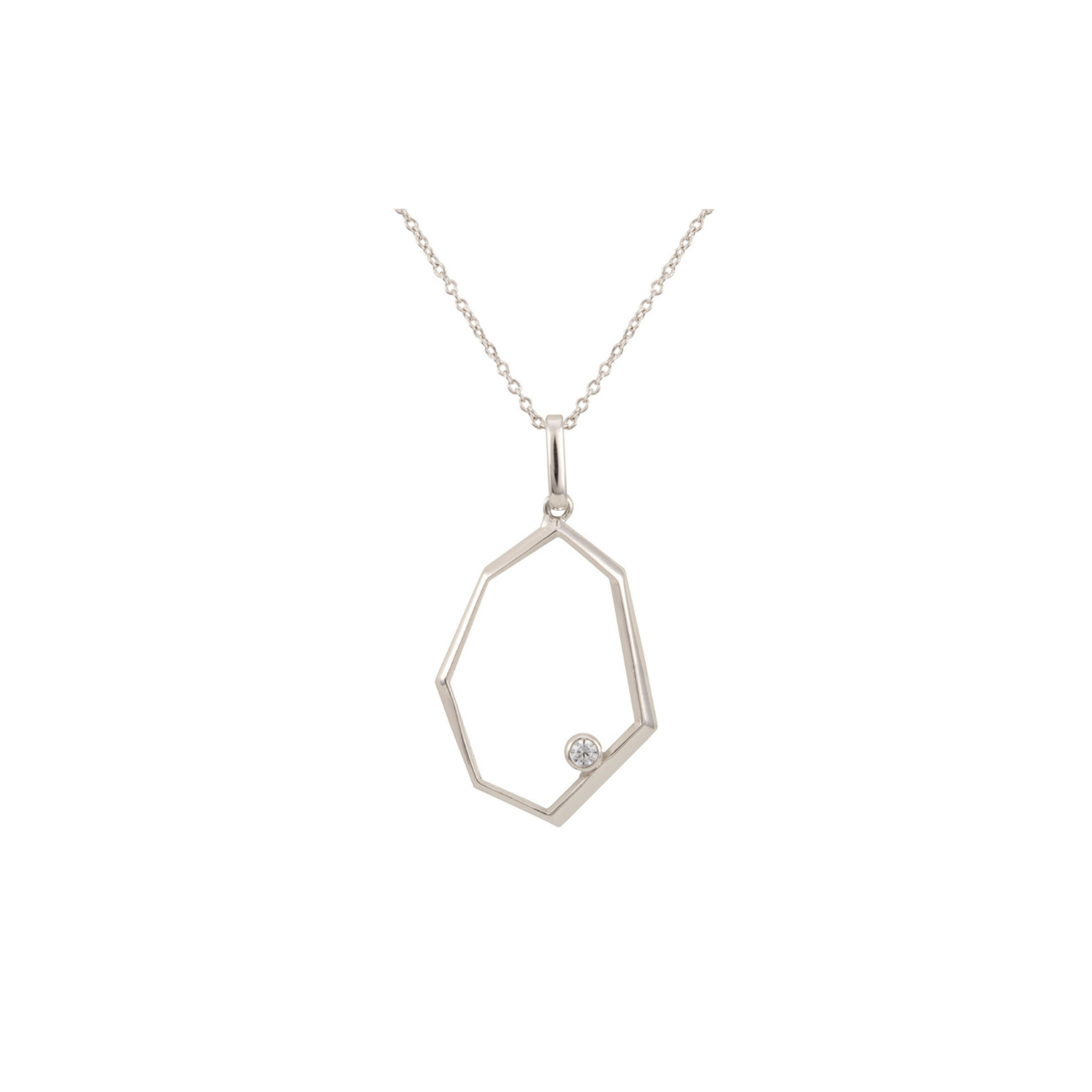 Sydney Geometric Drop CZ Diamond Pendant Necklace, Silver - Zahra Jewelry