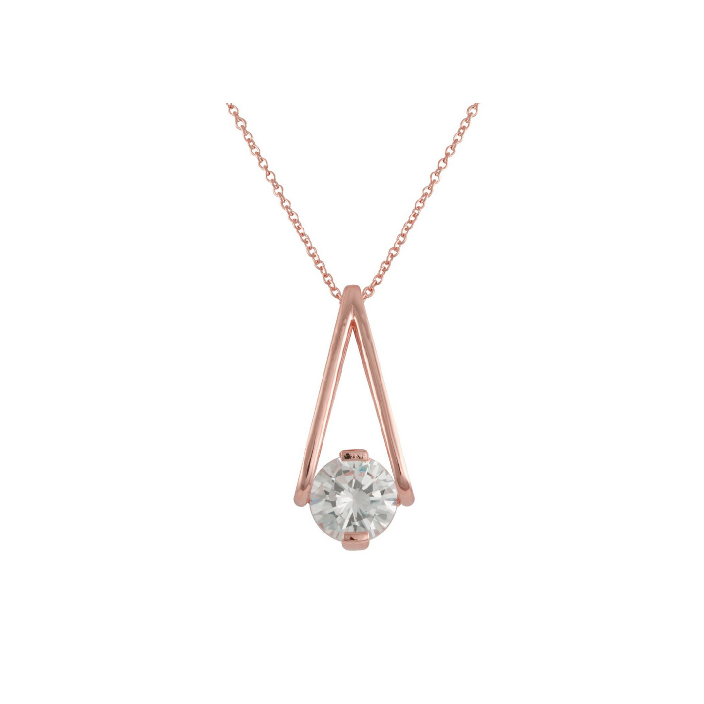 Nat 2 Ct. Round CZ Diamond Pendant Necklace, Rose Gold - Zahra Jewelry