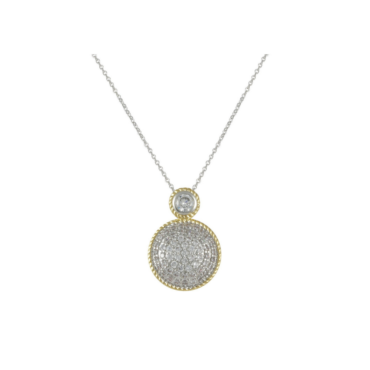 Liz Pave CZ Diamond Circle Pendant Necklace, 2-Tone Silver & Gold - Zahra Jewelry