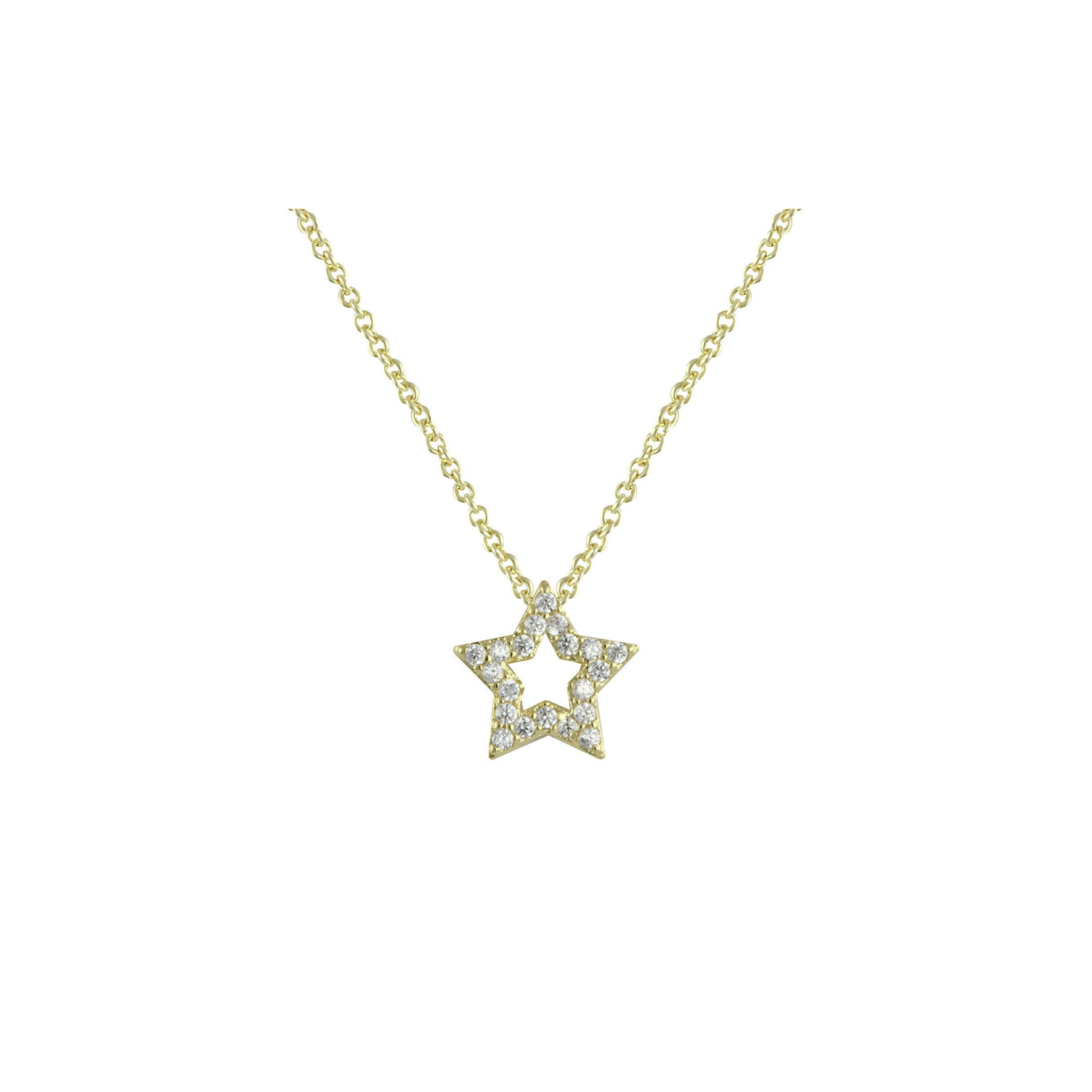 Stella Star Pave CZ Diamond Pendant Necklace, Gold - Zahra Jewelry