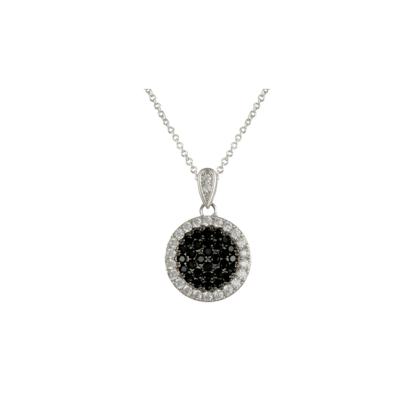Willa CZ Pave Black Diamond Circle Icon Pendant Necklace, Silver - Zahra Jewelry