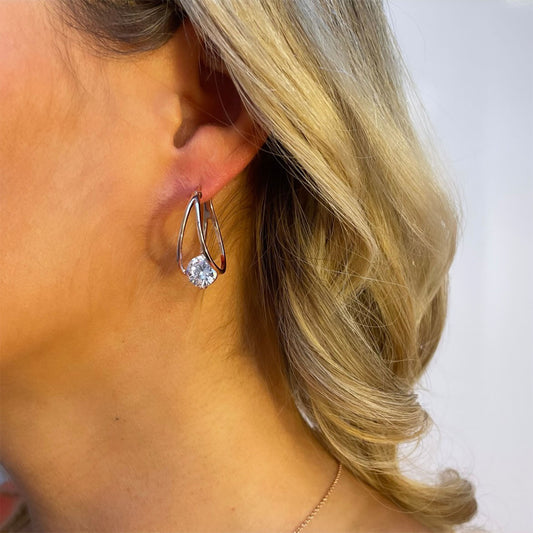 Nat 2 Ct. Round CZ Diamond Hoop Earrings, Rose Gold - Zahra Jewelry