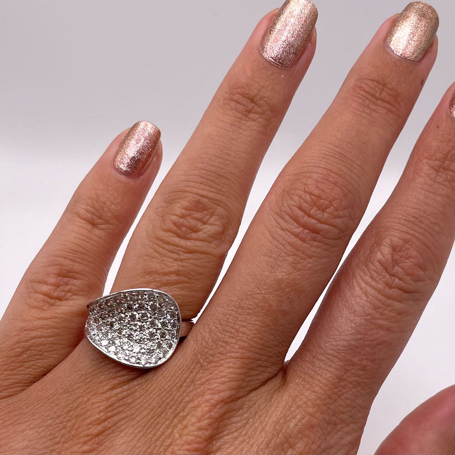 Nelly Round CZ Diamond Statement Ring, Silver - Zahra Jewelry