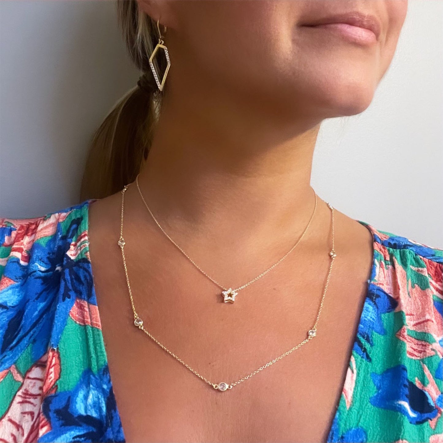 Stella Star Pave CZ Diamond Pendant Necklace, Silver - Zahra Jewelry