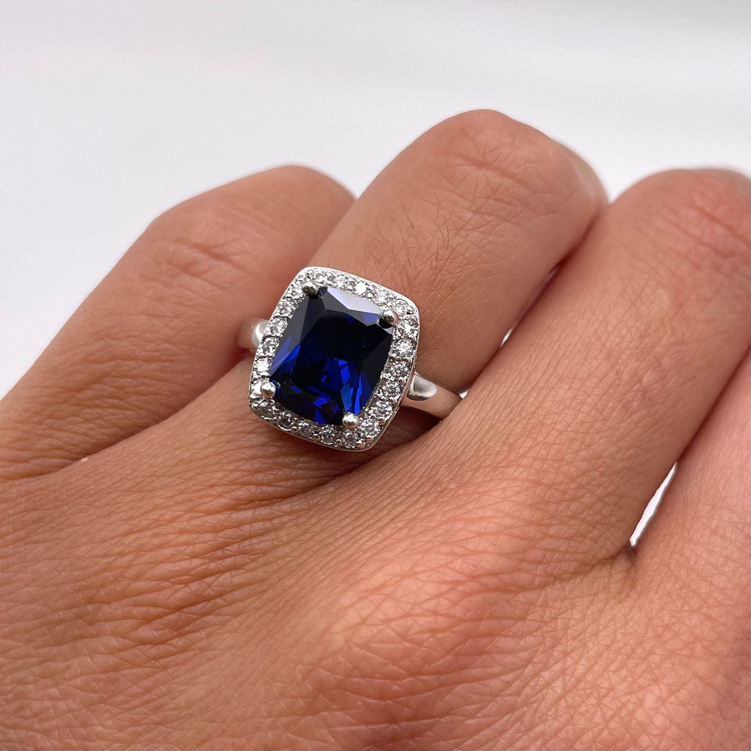Nora 3 Ct. Radiant Cut CZ Sapphire Ring, Silver - Zahra Jewelry