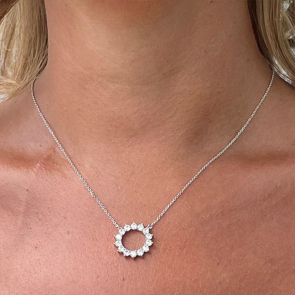 Phoebe CZ Diamond Circle Pendant Necklace, Silver - Zahra Jewelry