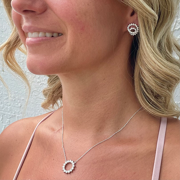 Phoebe CZ Diamond Circle Pendant Necklace, Silver - Zahra Jewelry