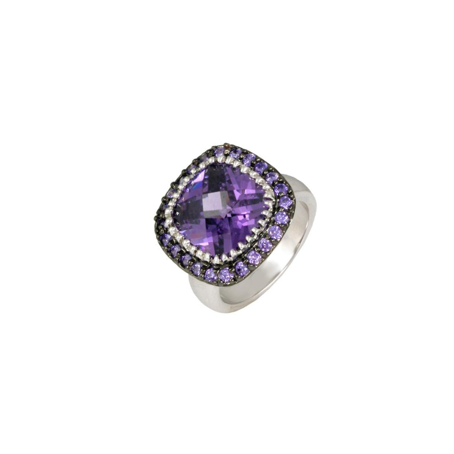 Petunia 2.75 Ct. Square CZ Amethyst Cocktail Ring, Silver - Zahra Jewelry