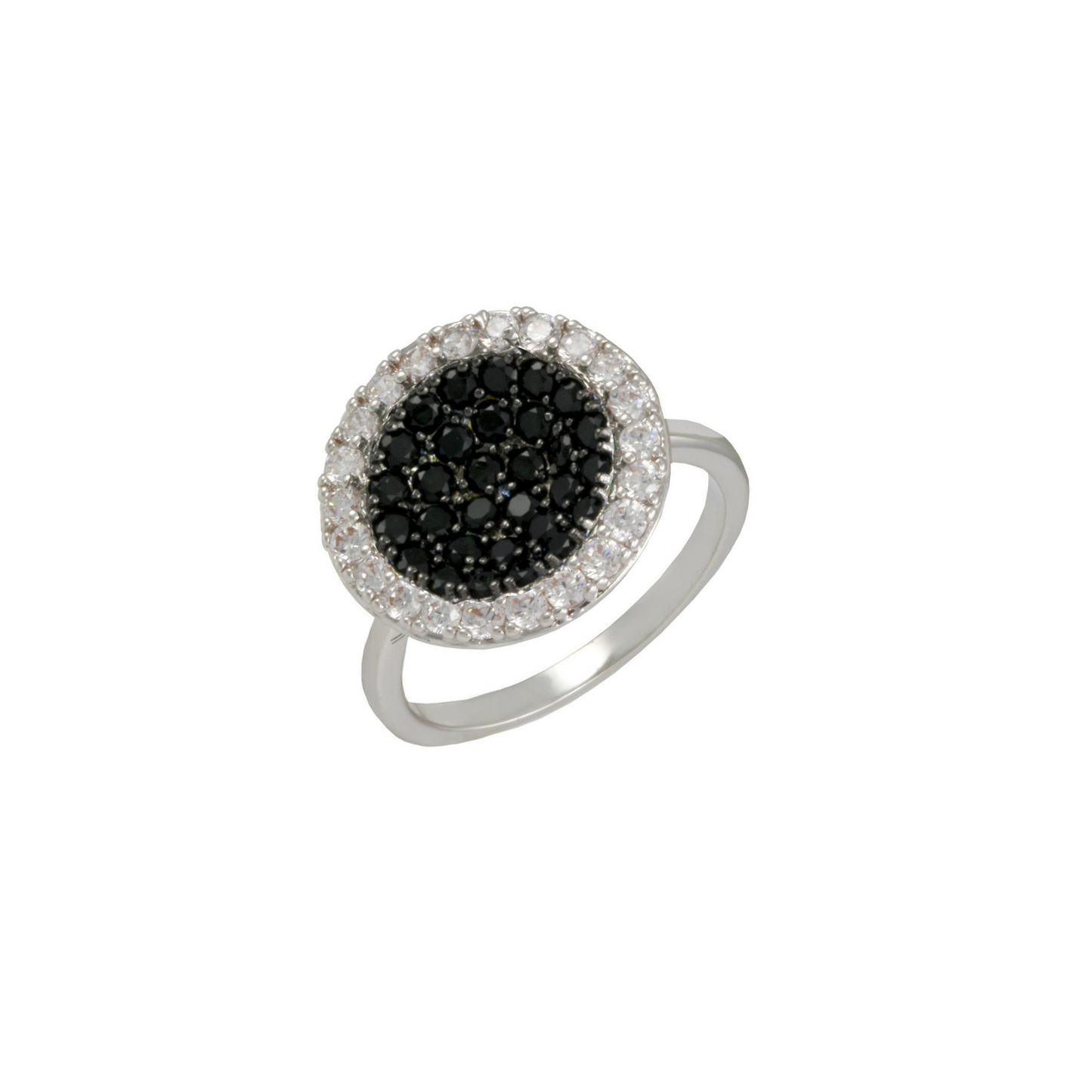 Willa CZ Pave Black Diamond Circle Icon Ring, Silver - Zahra Jewelry